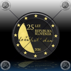 2 EVRO SLOVENIJA  2016 "25 let osamosvojitve Republike Slovenije" Black Rhodium + 24k Gold